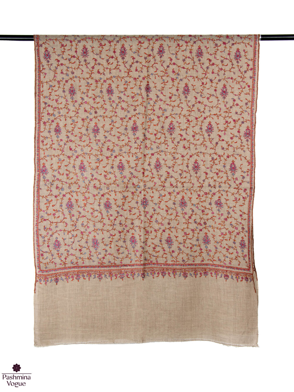 Beige-Cashmere-Wrap-Multi-Colour-Embroidered