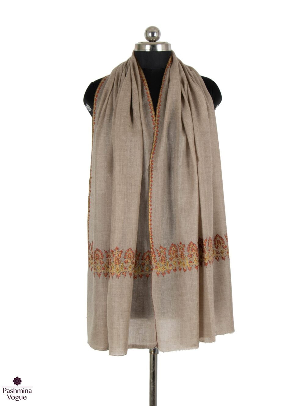 Beige -Embroidered-Pashmina-Wrap
