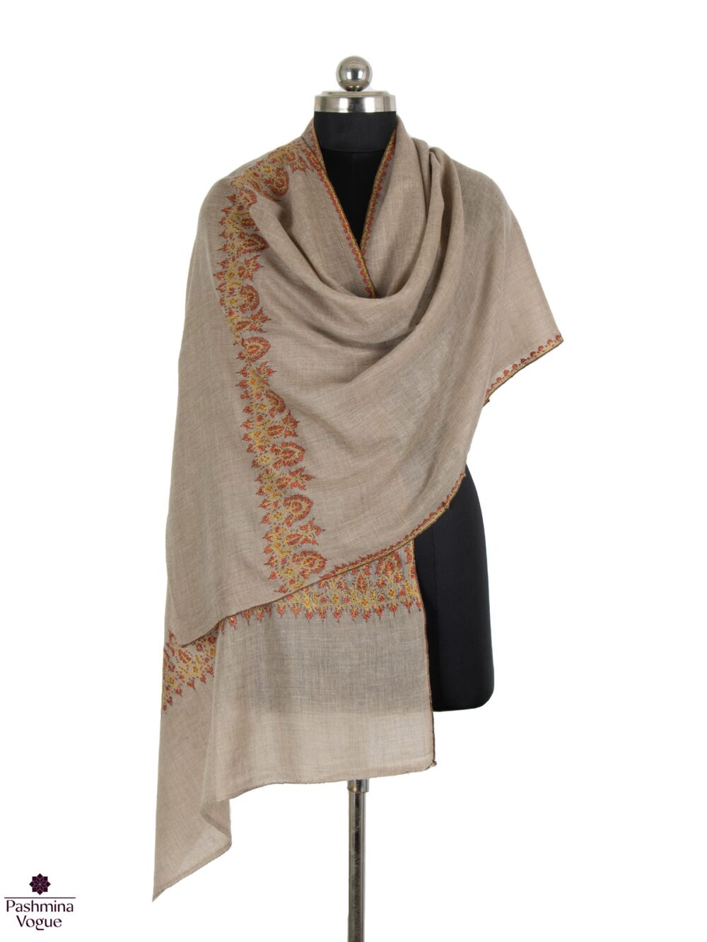 Beige -Embroidered-Pashmina-Wrap