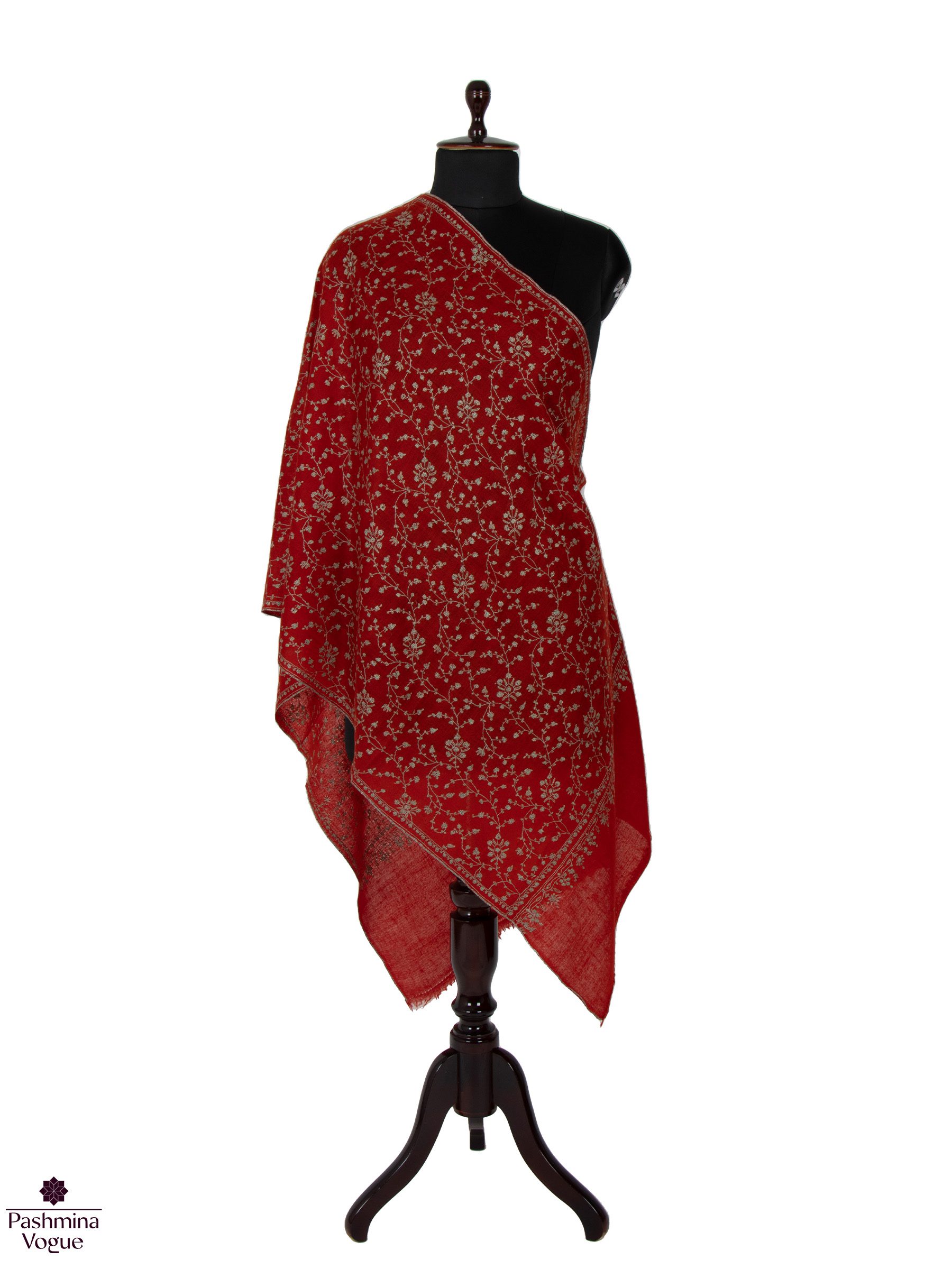 Pashmina Red Wrap With Embroidery
