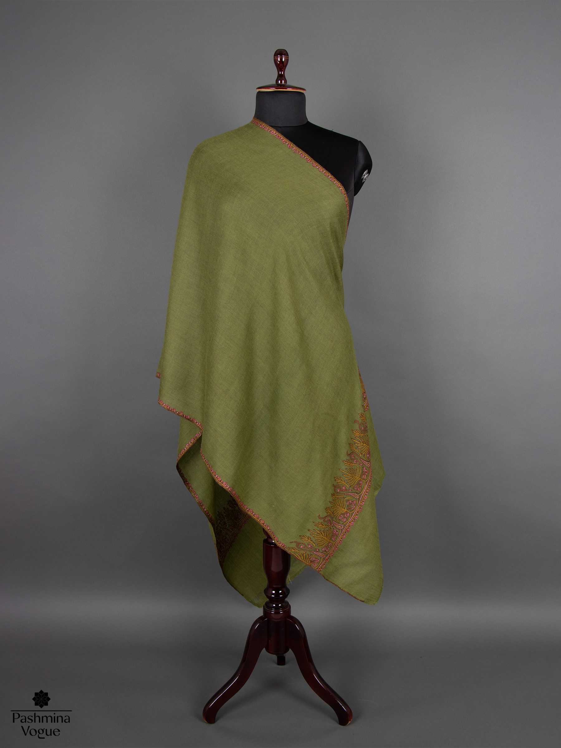 Earthy Moss Embroidered Wrap