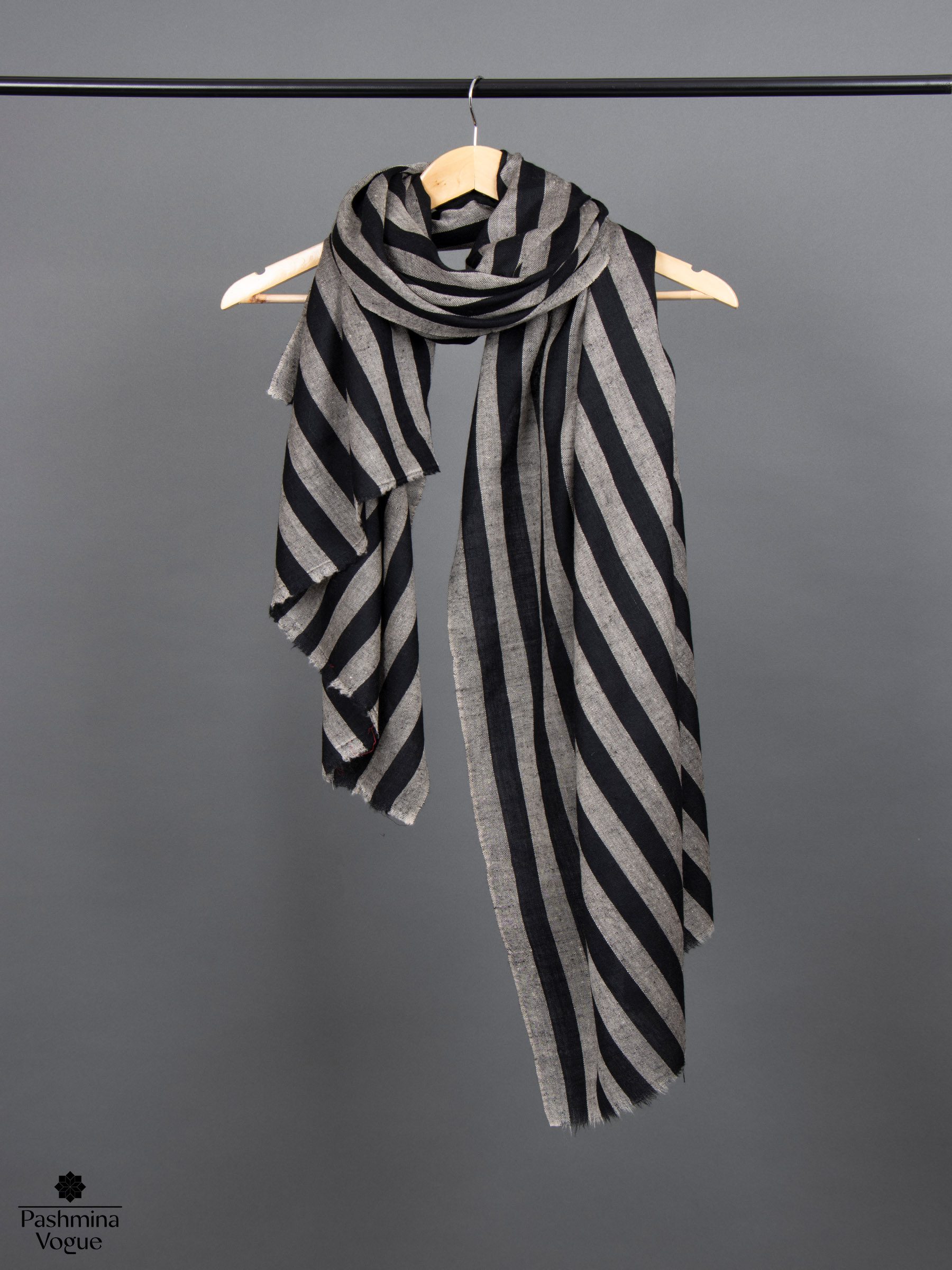 Black and Grey Striped Pashmina Shawl