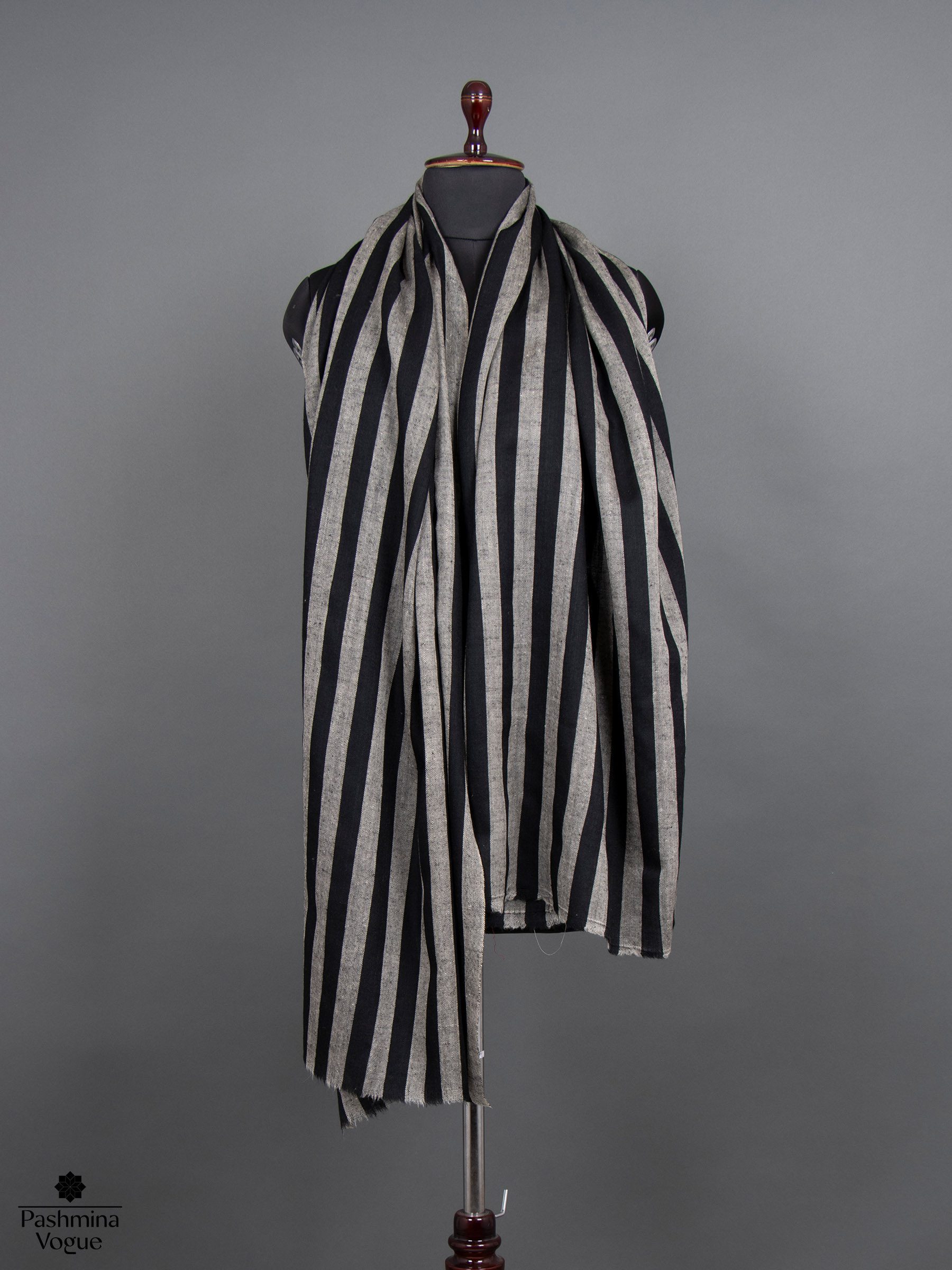 Black and Grey Striped Pashmina Shawl