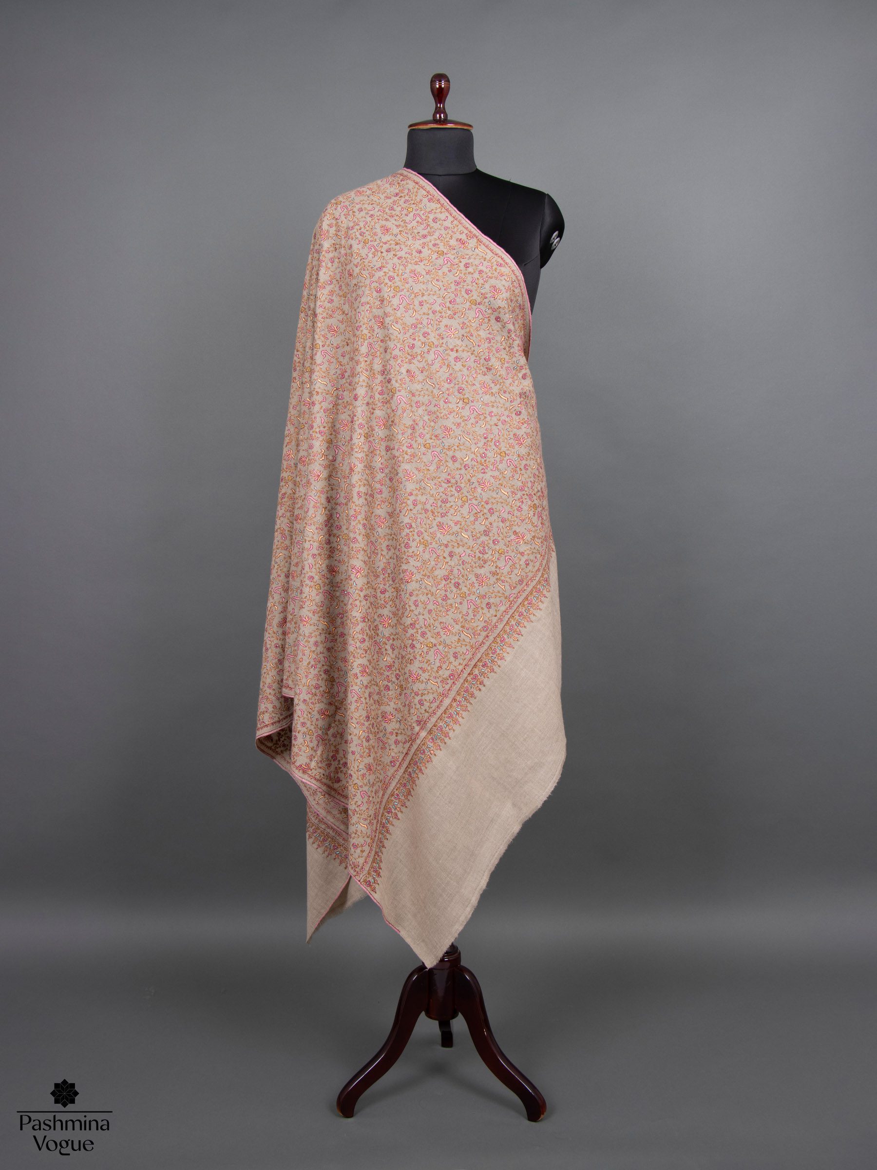 Beige Blossom Embroidered Shawl