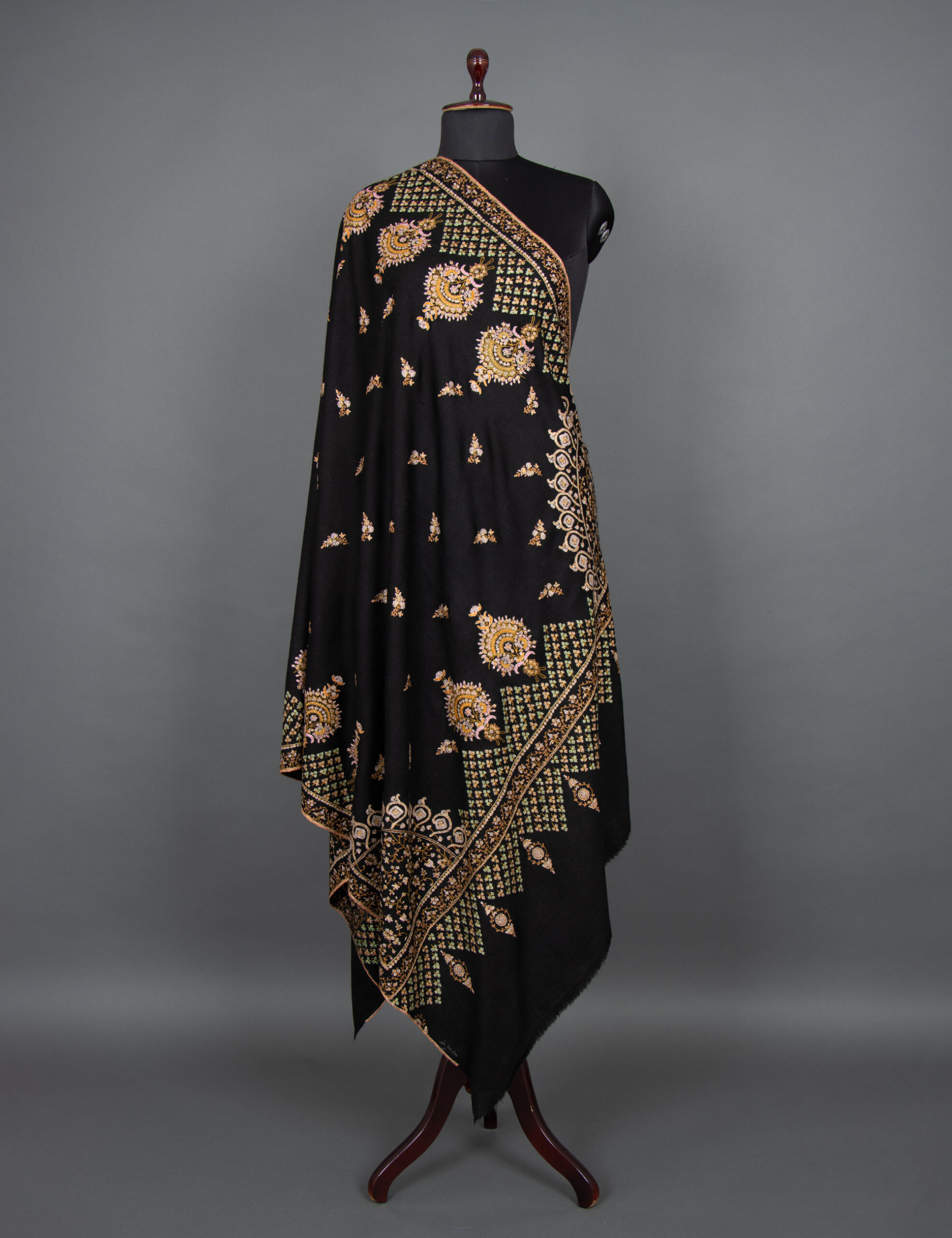 Black Embroidered Pashmina Shawl