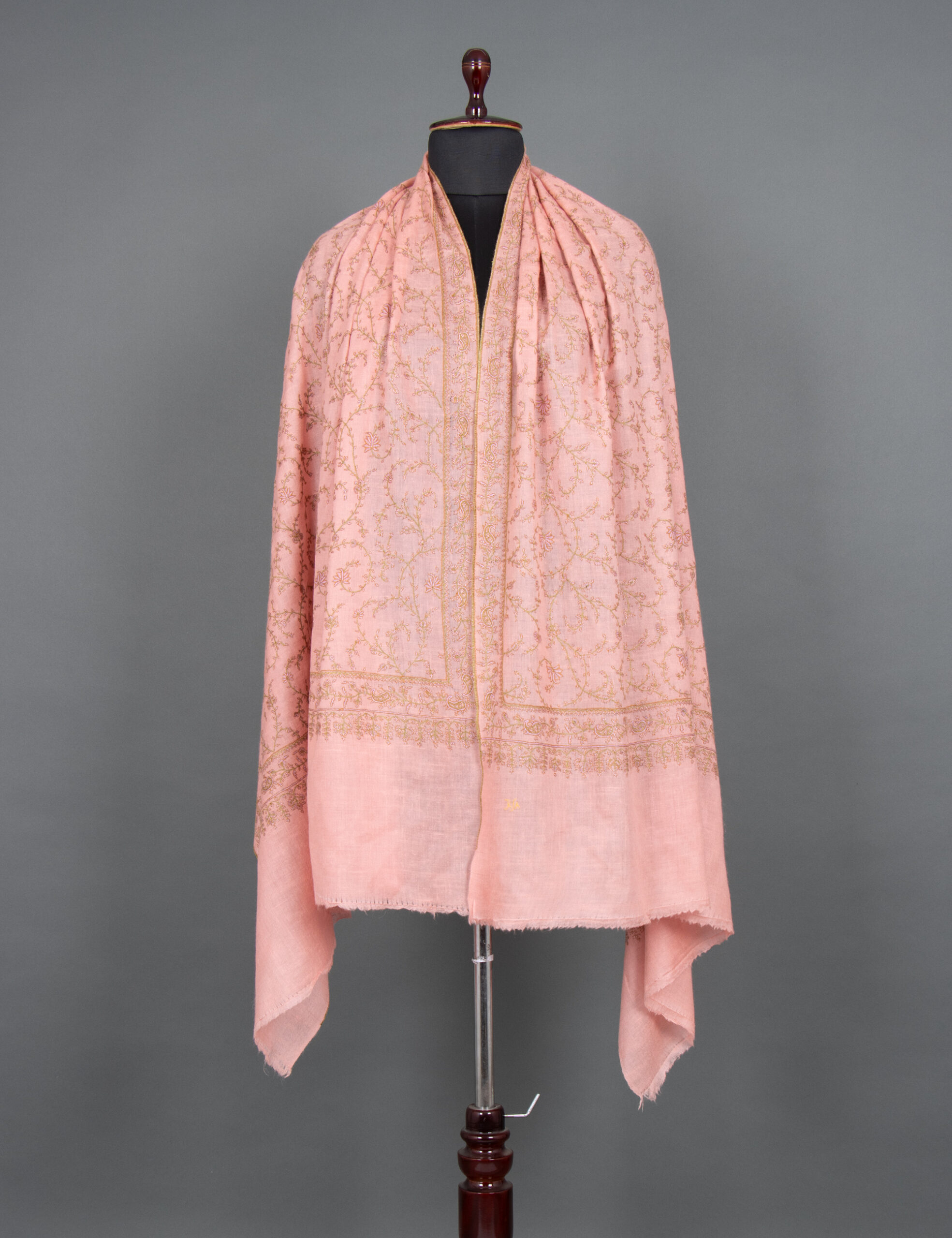 Soft Pink Embroidered Bliss: Graceful Pashmina Wrap