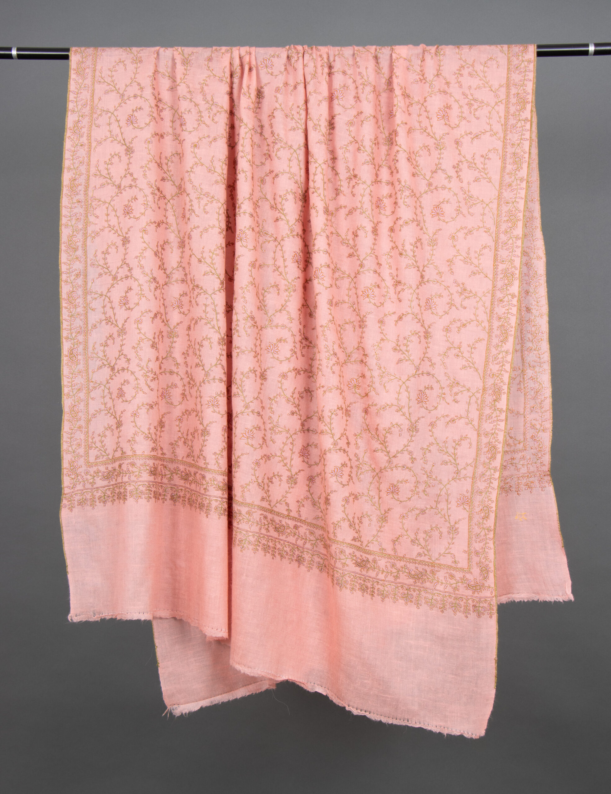Soft Pink Embroidered Bliss: Graceful Pashmina Wrap