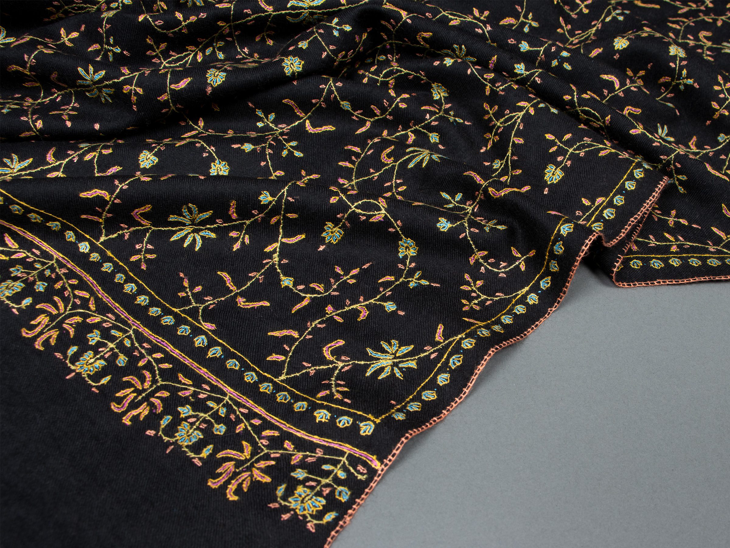 Infinite Night Sky: Black Embroidery Pashmina Shawl