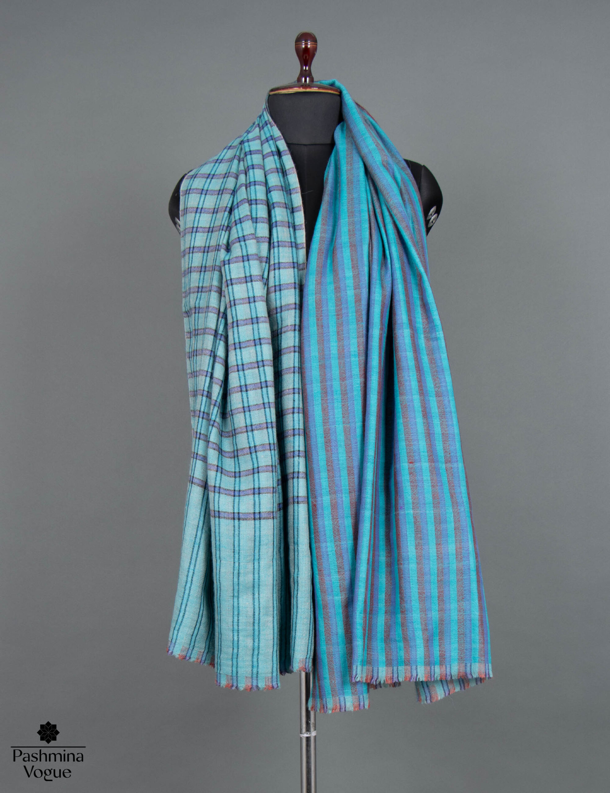 Blue Patterned and Dual Shade Handwoven Pashmina Shawl