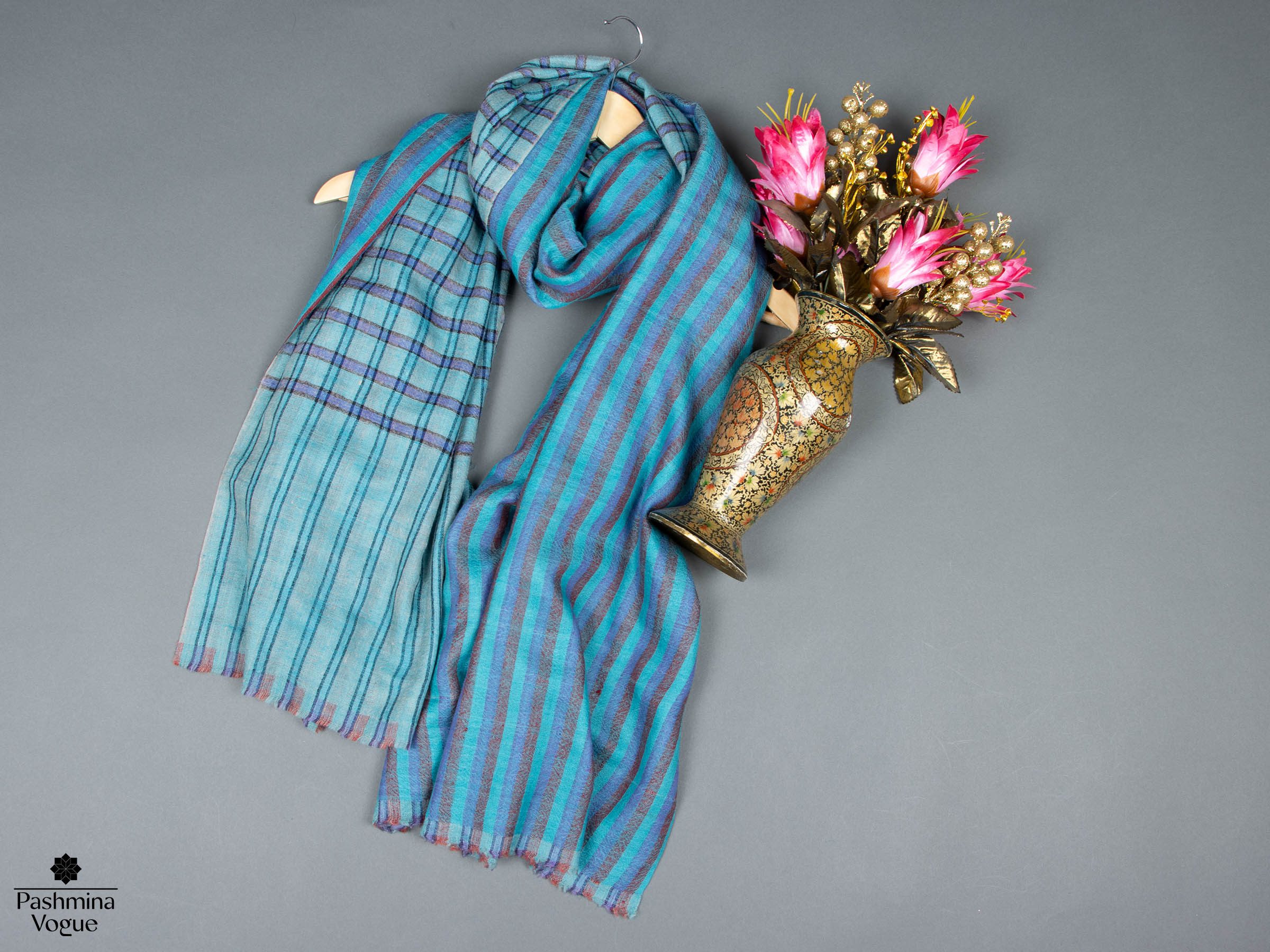 Blue Patterned and Dual Shade Handwoven Pashmina Shawl