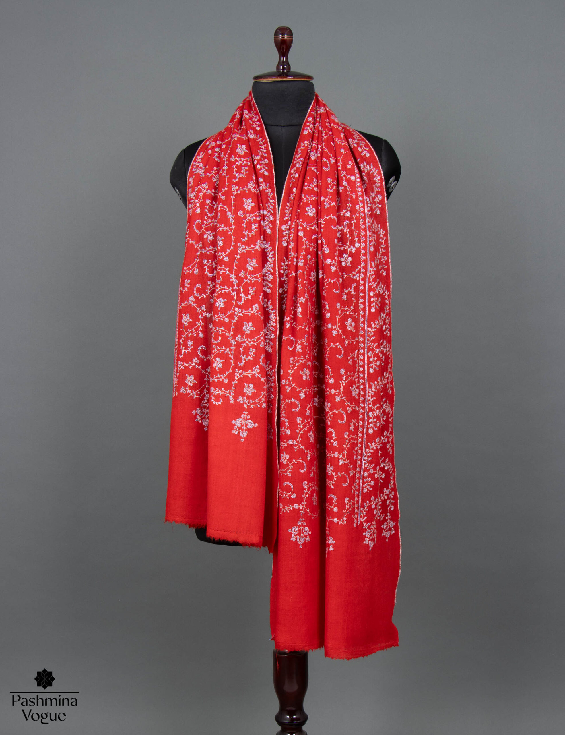 Fire and Ice Embroidered Red Cashmere Stole