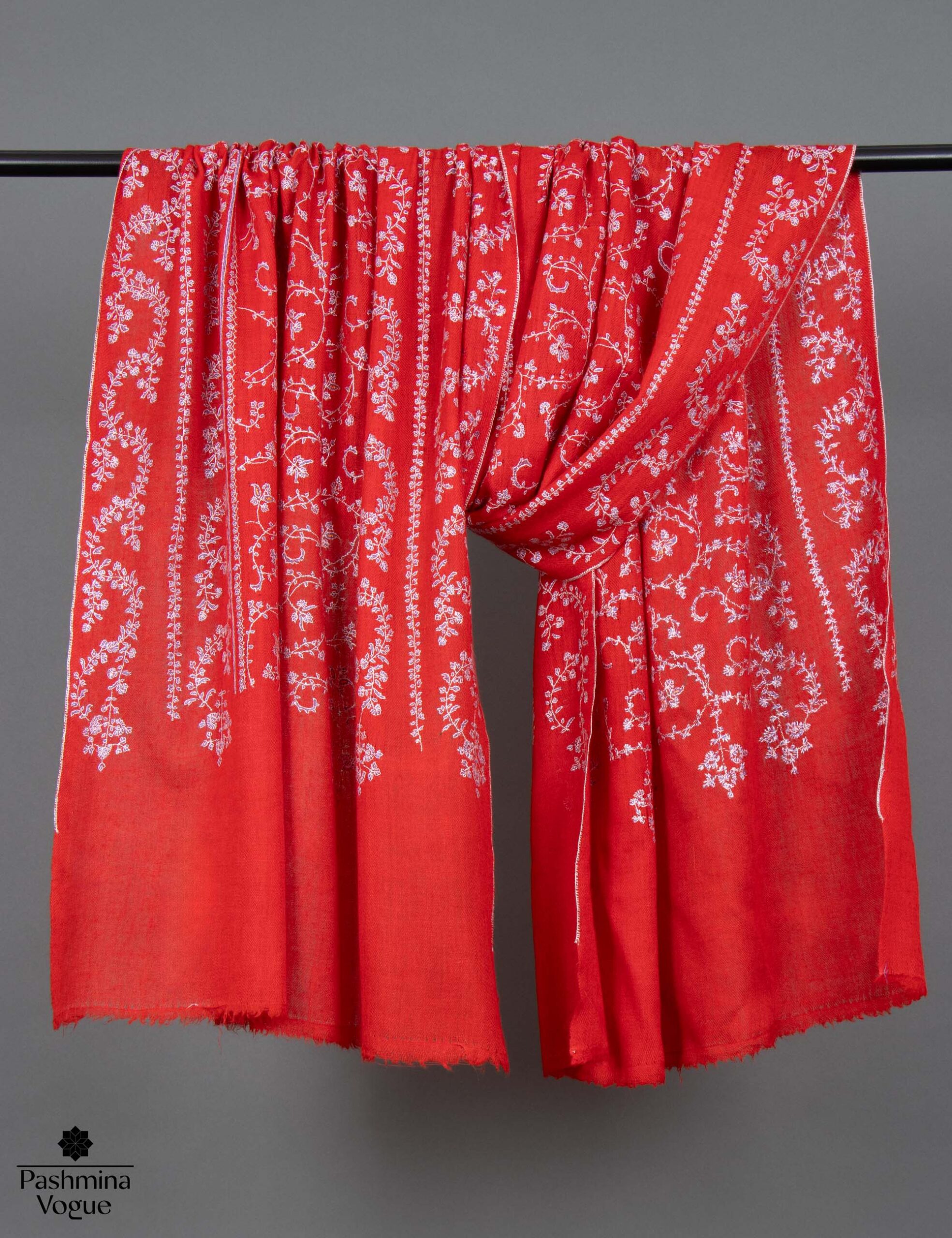 Fire and Ice Embroidered Red Cashmere Stole