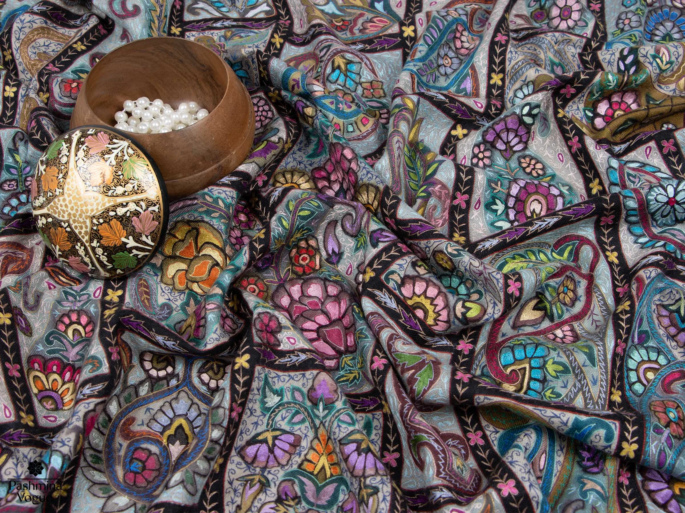 Vintage Flora Kalamkari Pashmina Shawl