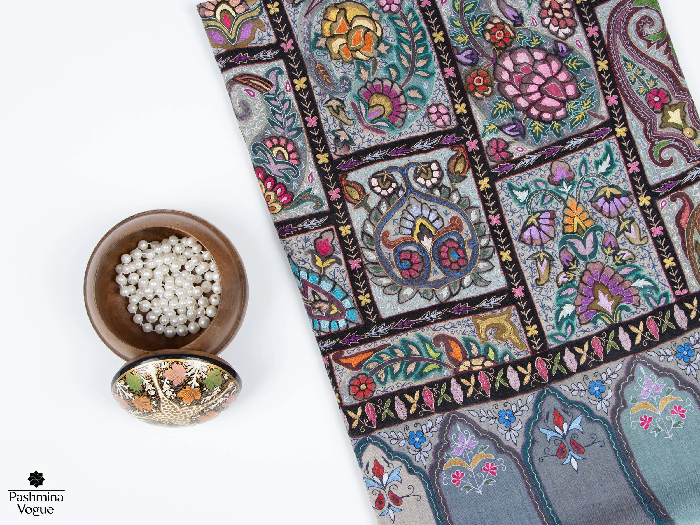 Vintage Flora Kalamkari Pashmina Shawl