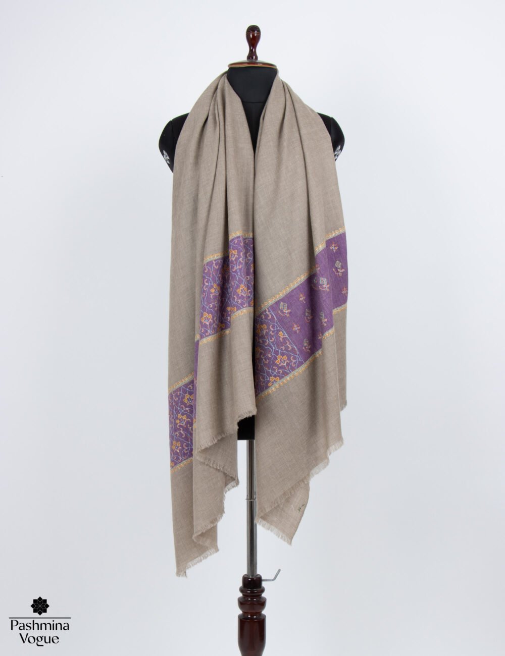 Beige Purple Pashmina Shawl