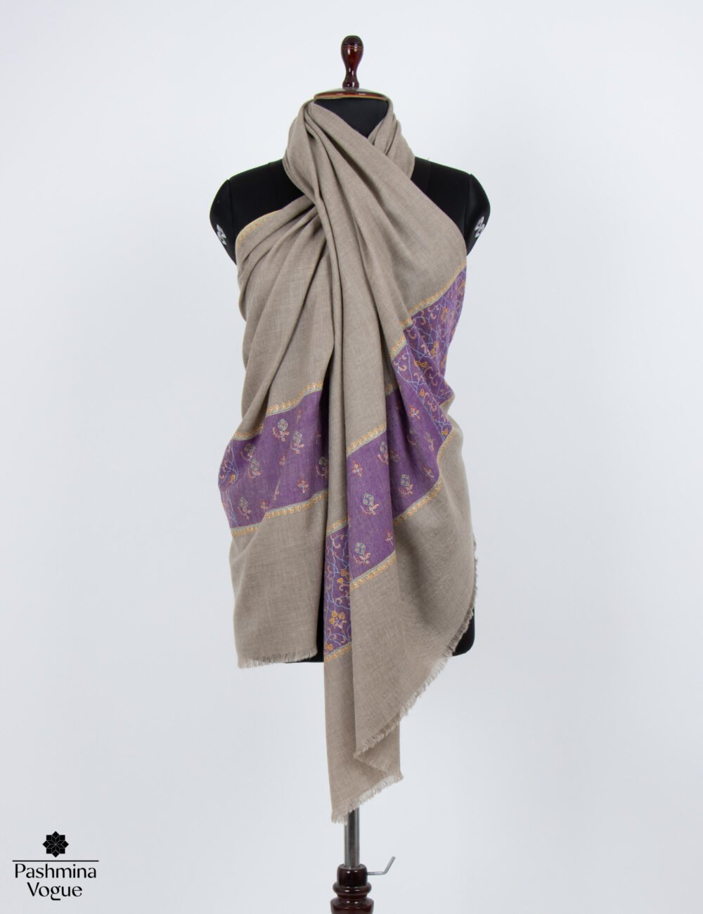 Beige Purple Pashmina Shawl