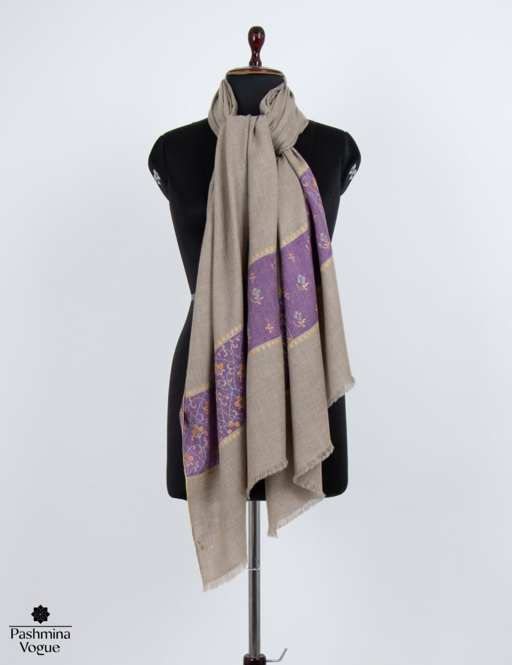 Beige Purple Pashmina Shawl