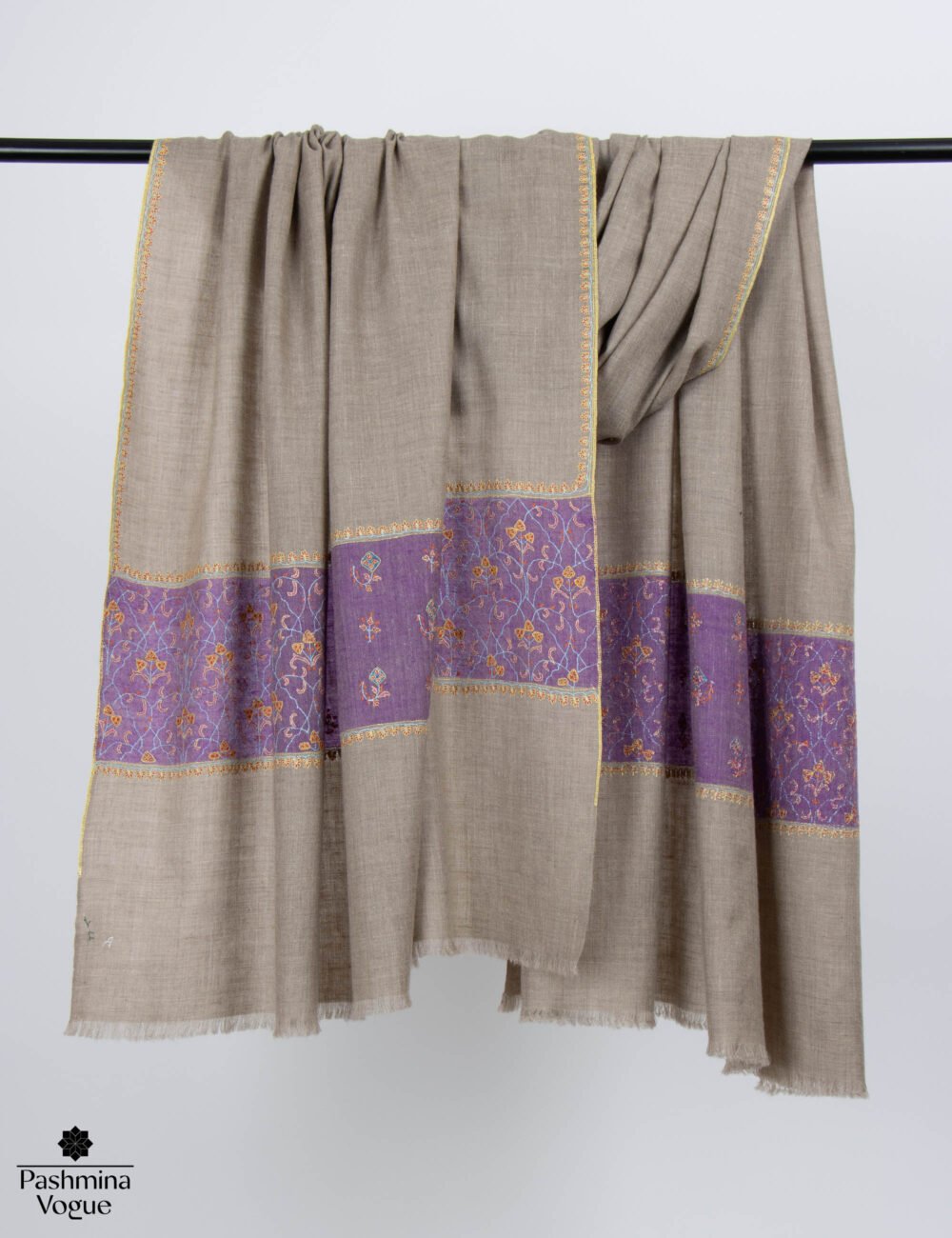 Beige Purple Pashmina Shawl