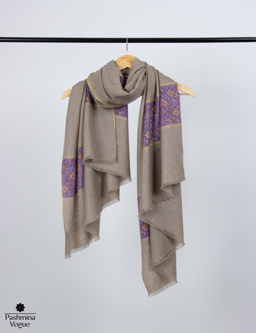 Beige Purple Pashmina Shawl