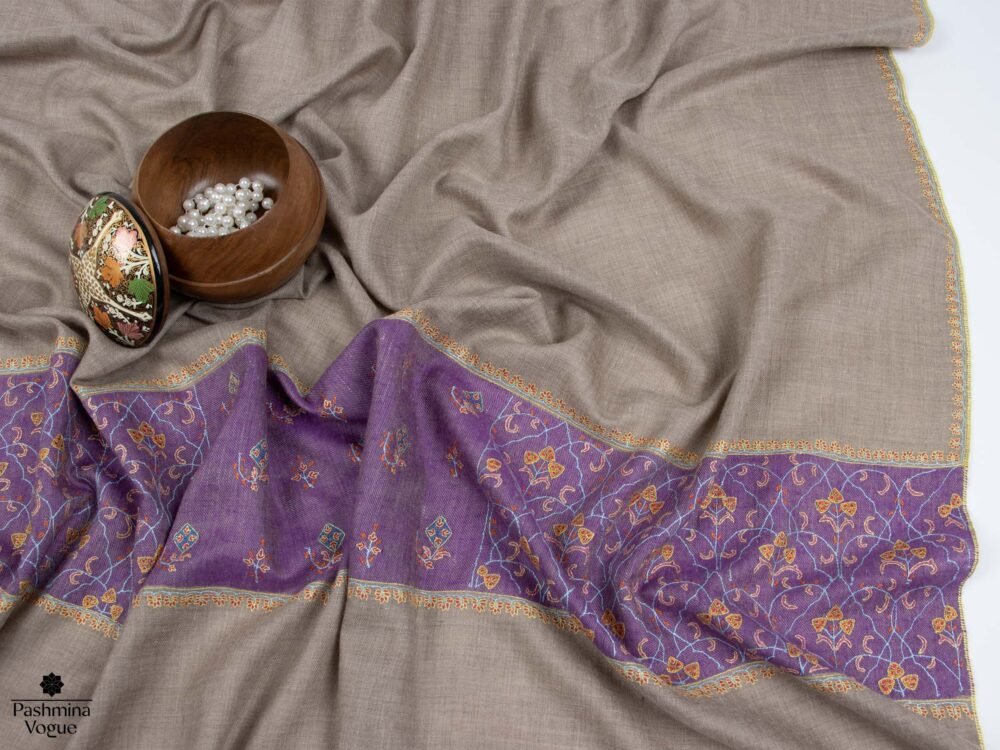 Beige Purple Pashmina Shawl