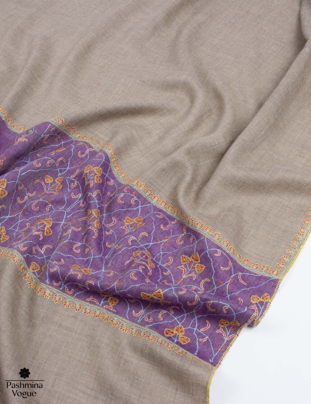 Beige Purple Pashmina Shawl