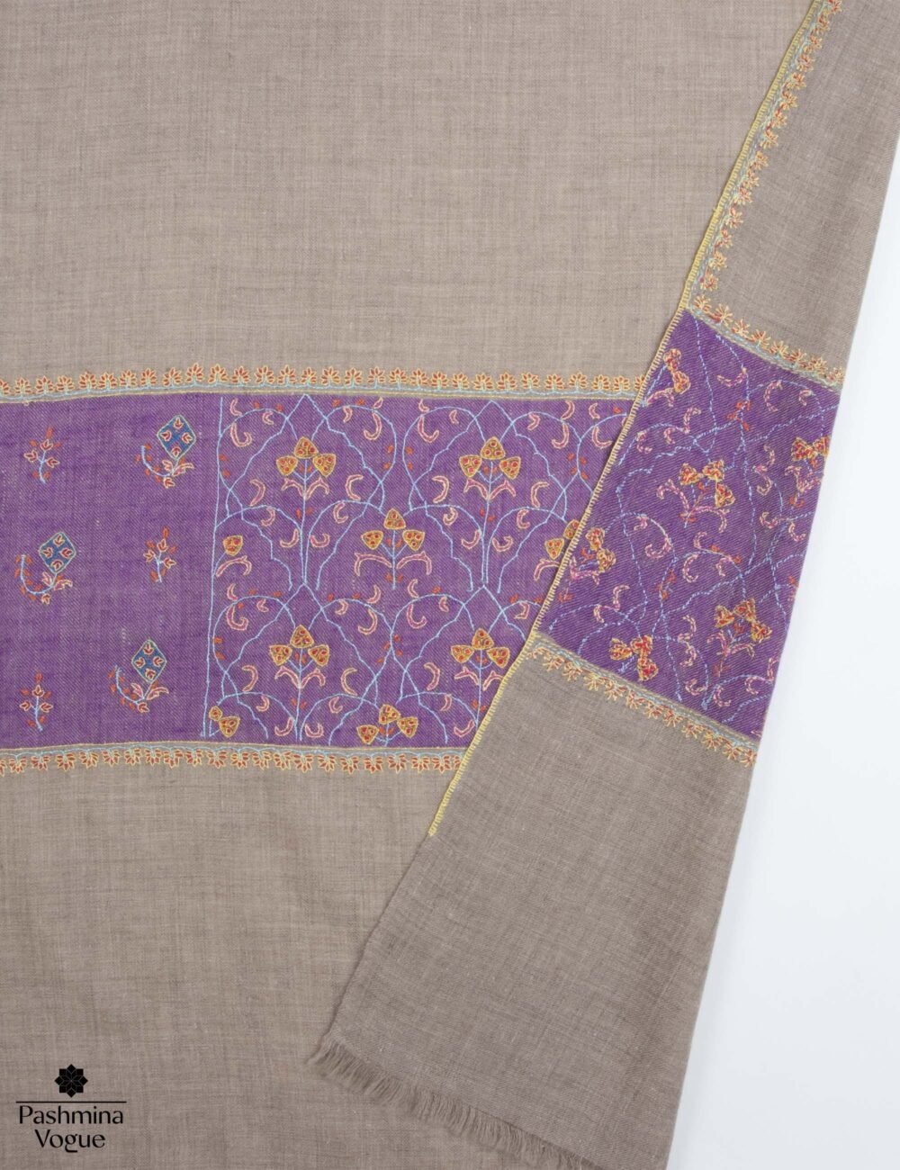 Beige Purple Pashmina Shawl