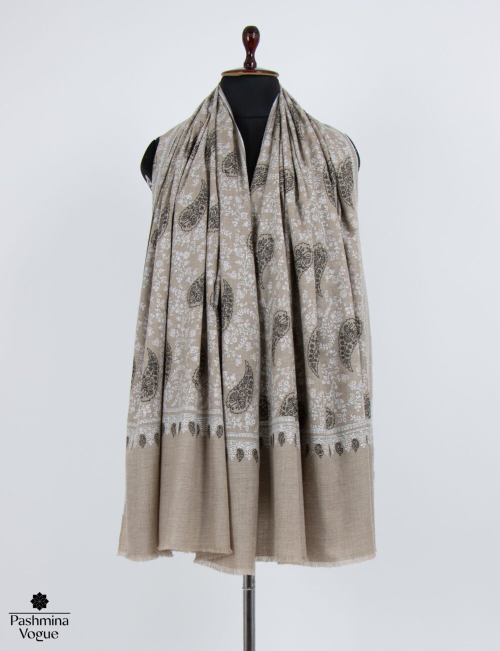 All Over Beige Black and White Pashmina Shawl