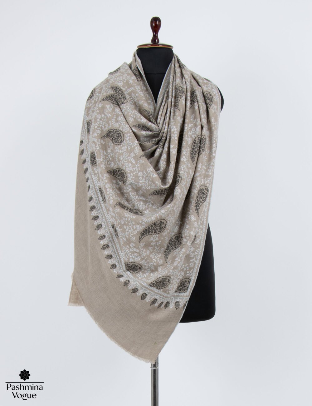 All Over Beige Black and White Pashmina Shawl