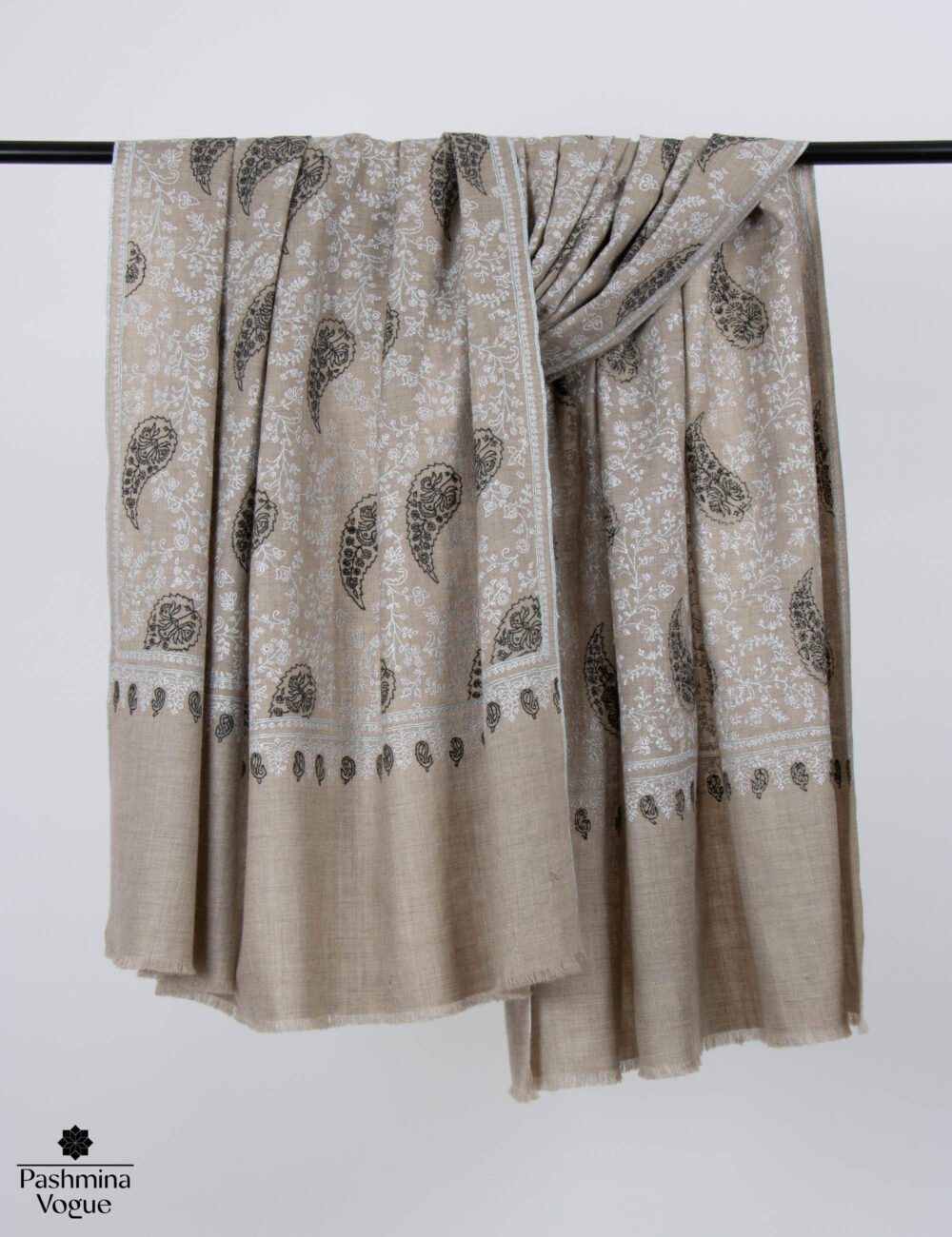 All Over Beige Black and White Pashmina Shawl