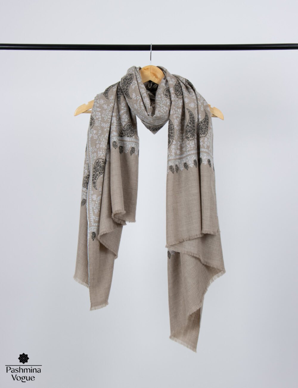 All Over Beige Black and White Pashmina Shawl