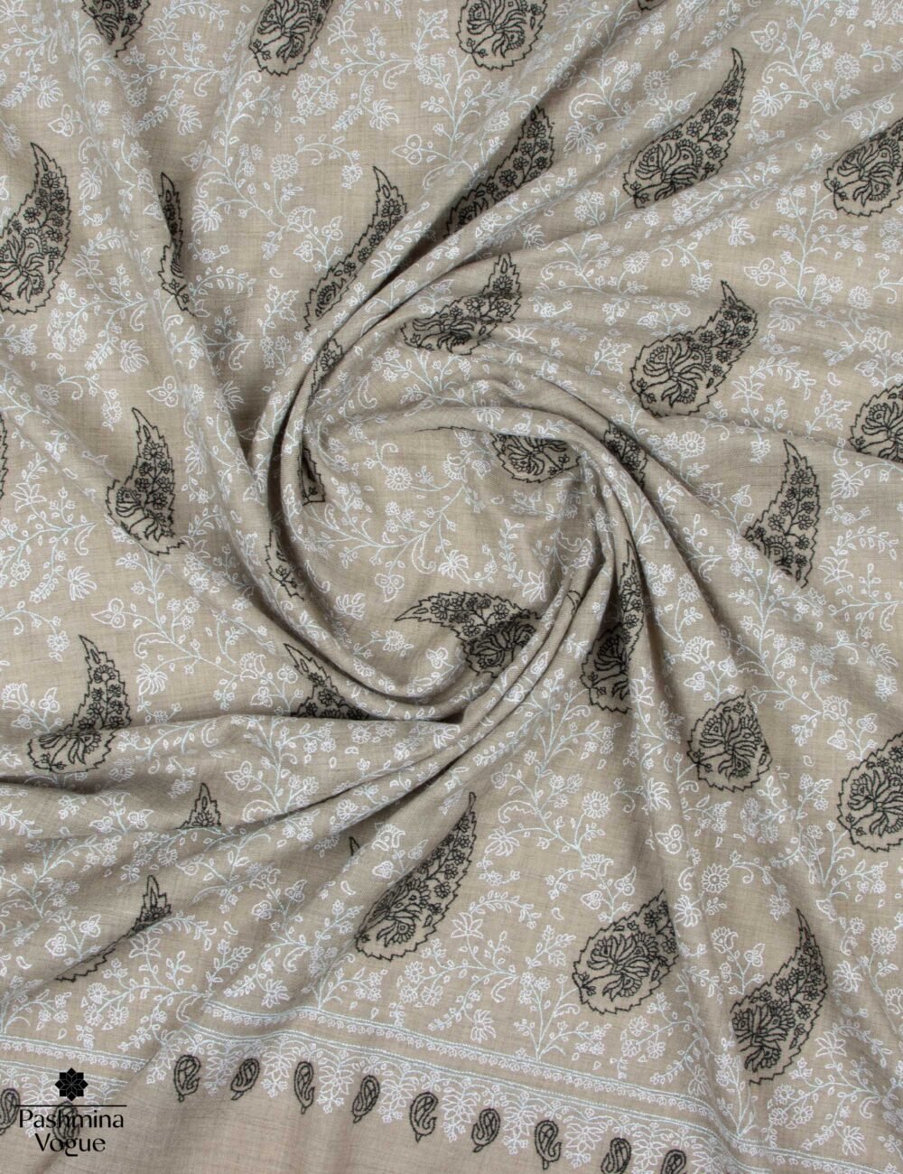 All Over Beige Black and White Pashmina Shawl