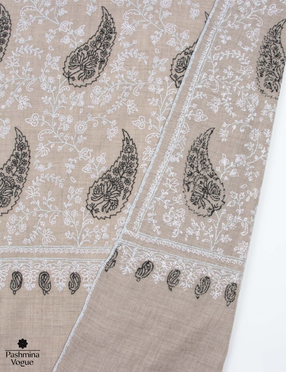 All Over Beige Black and White Pashmina Shawl