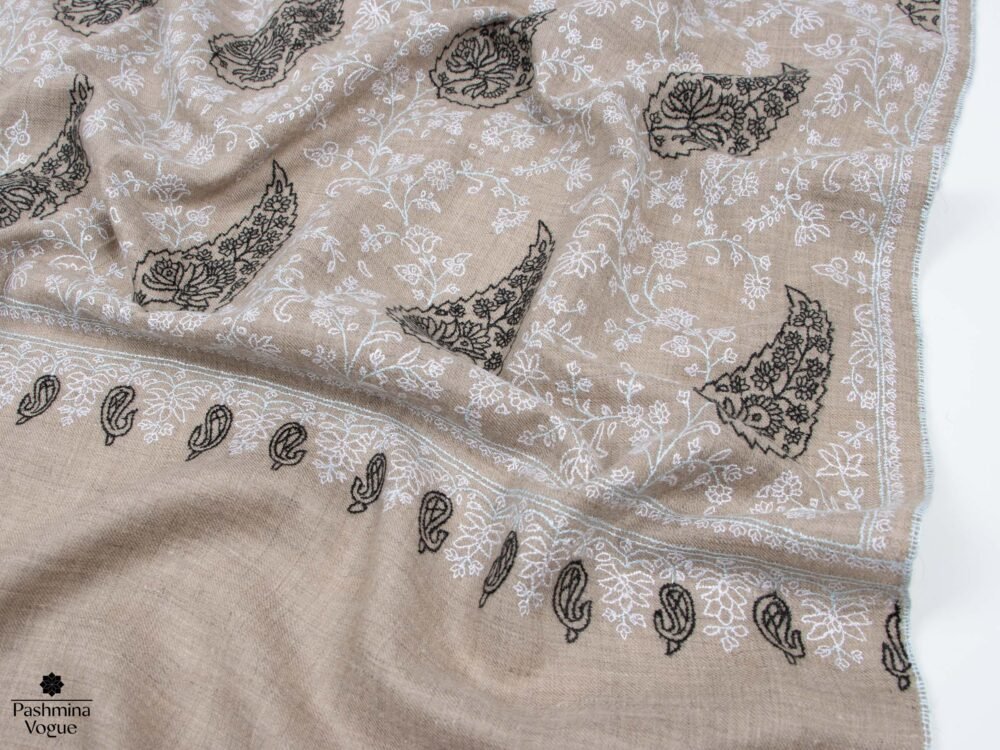 All Over Beige Black and White Pashmina Shawl