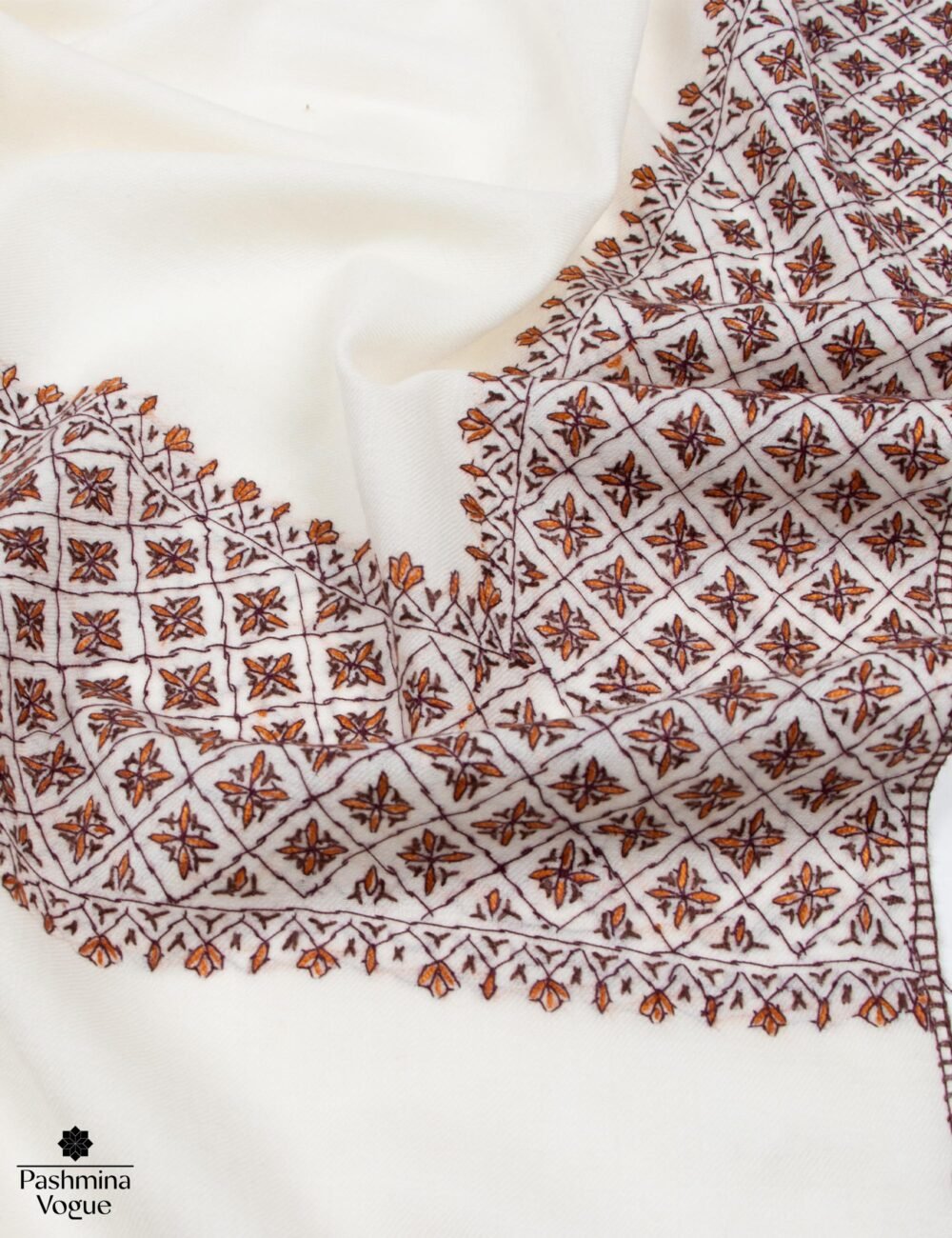 White Moderate Border Merino Shawl