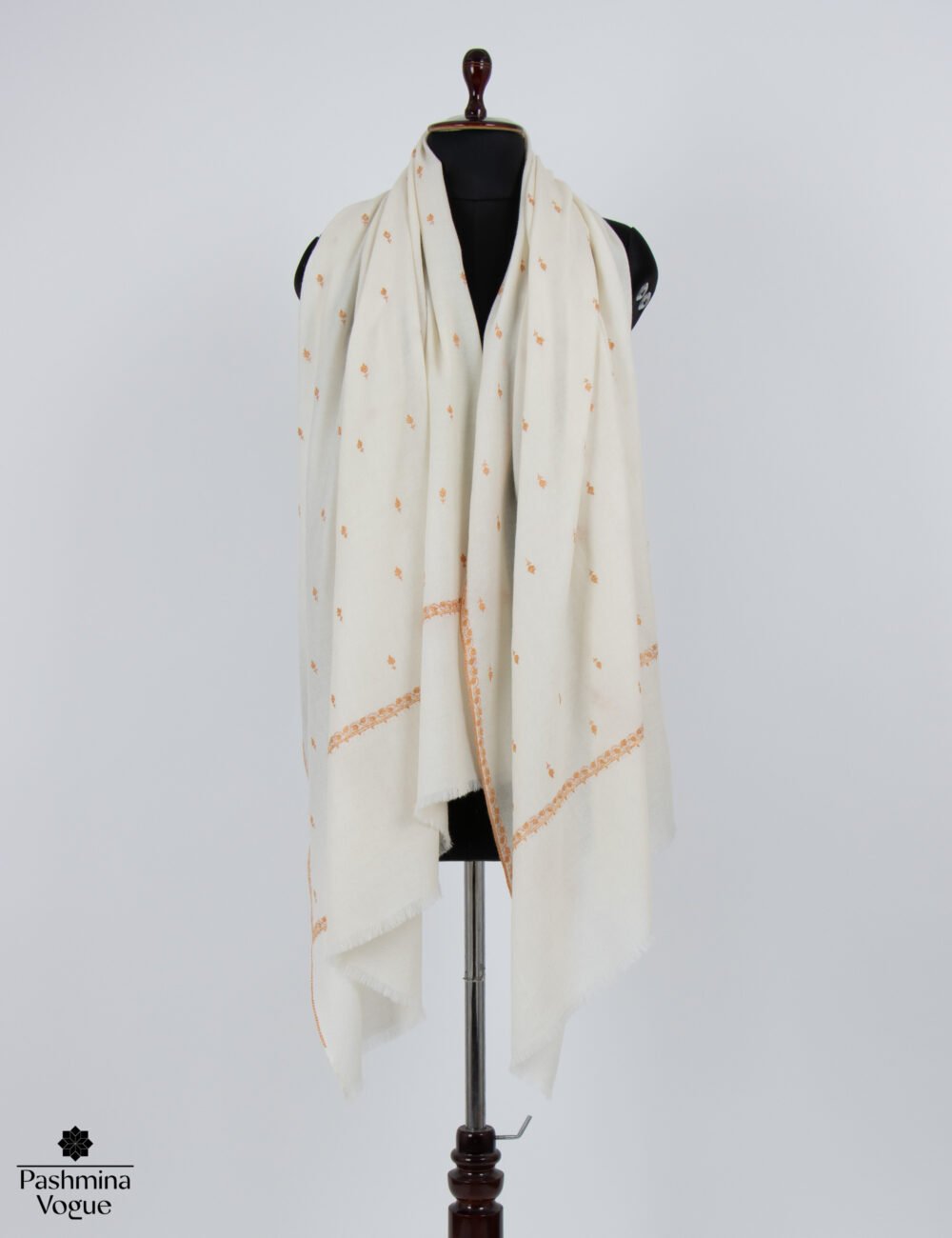 Ivory Natural Merino Hand Embroidered Shawl