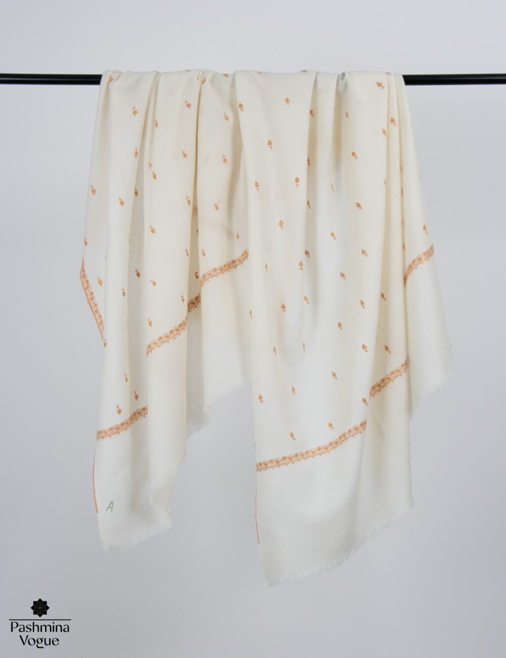 Ivory Natural Merino Hand Embroidered Shawl