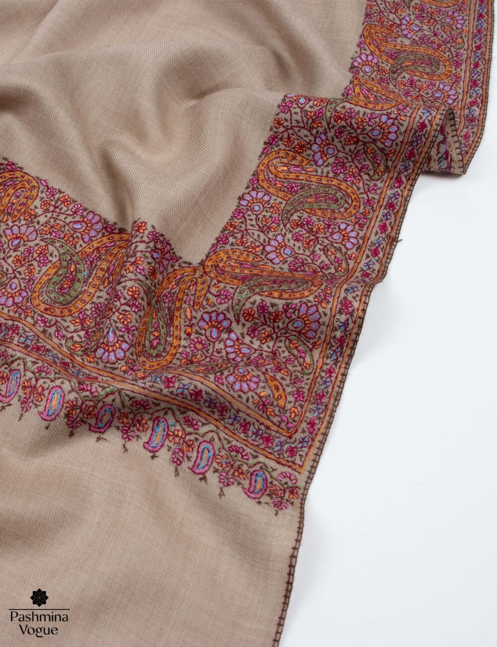 Natural Hand Embroidered Merino Shawl