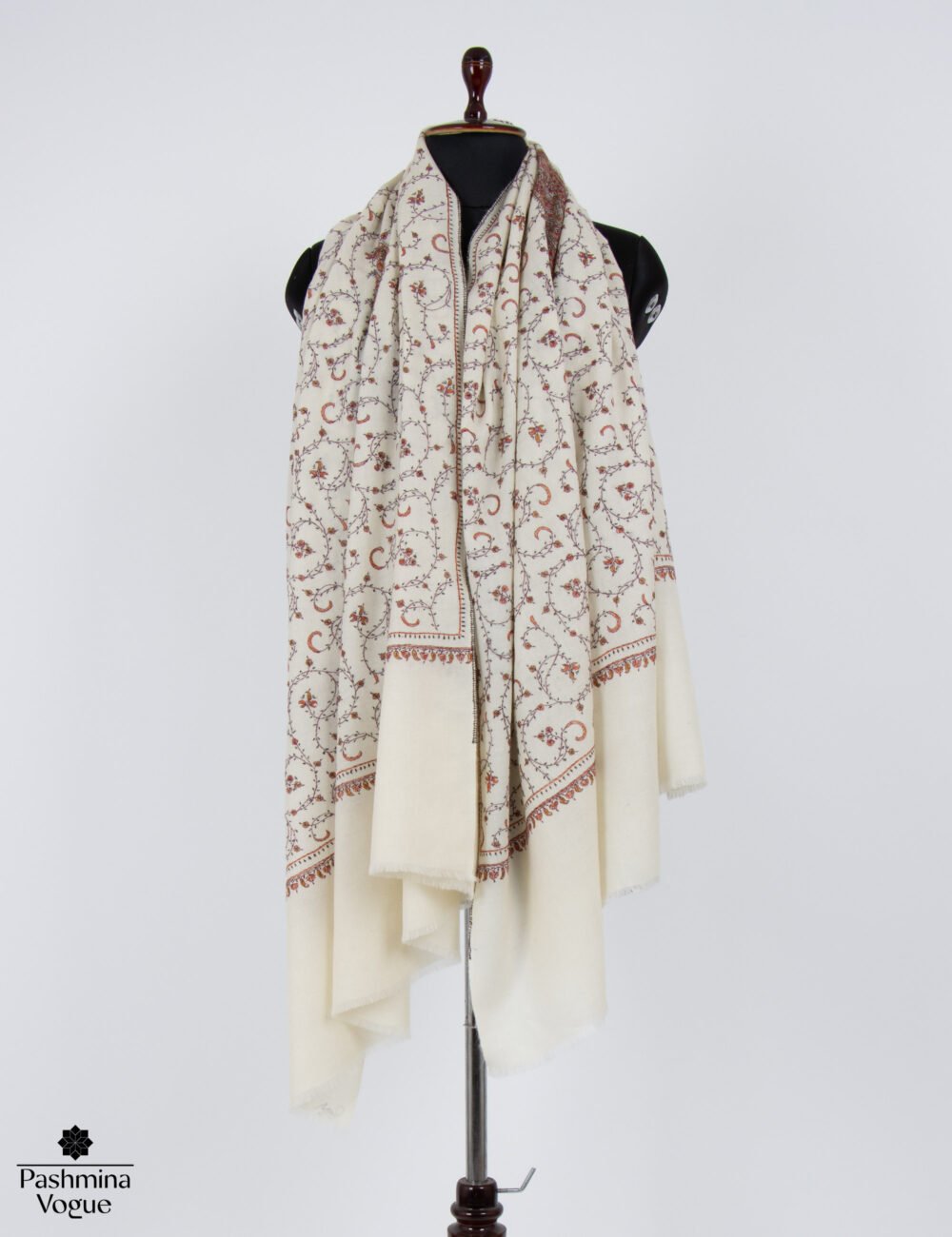 White All Over Embroidery Merino Wool Shawl