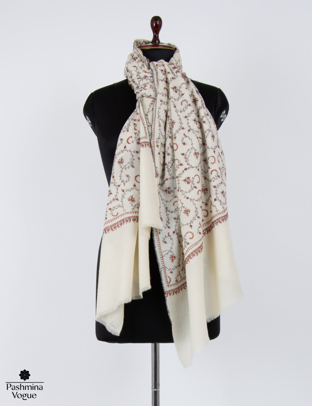 White All Over Embroidery Merino Wool Shawl