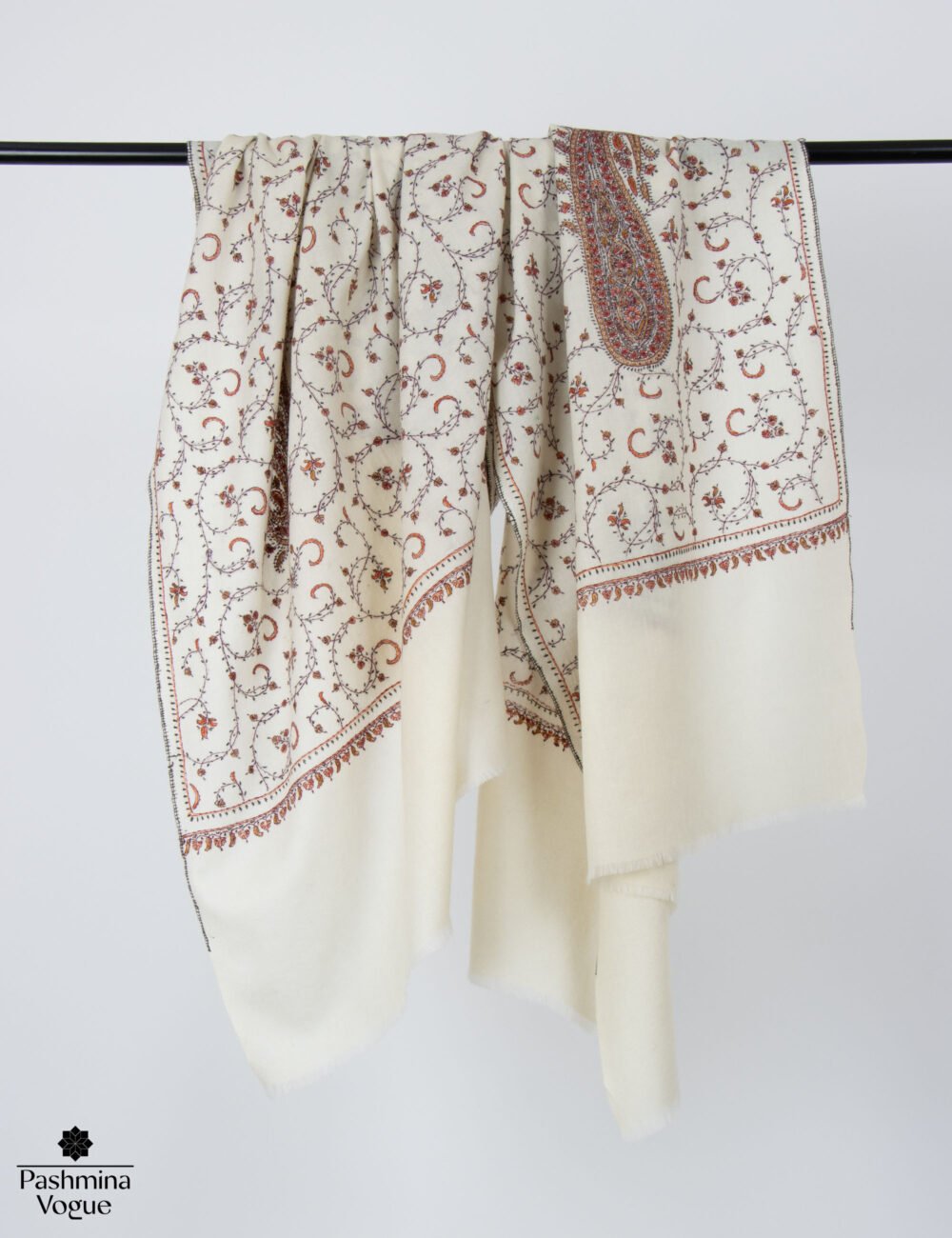 White All Over Embroidery Merino Wool Shawl