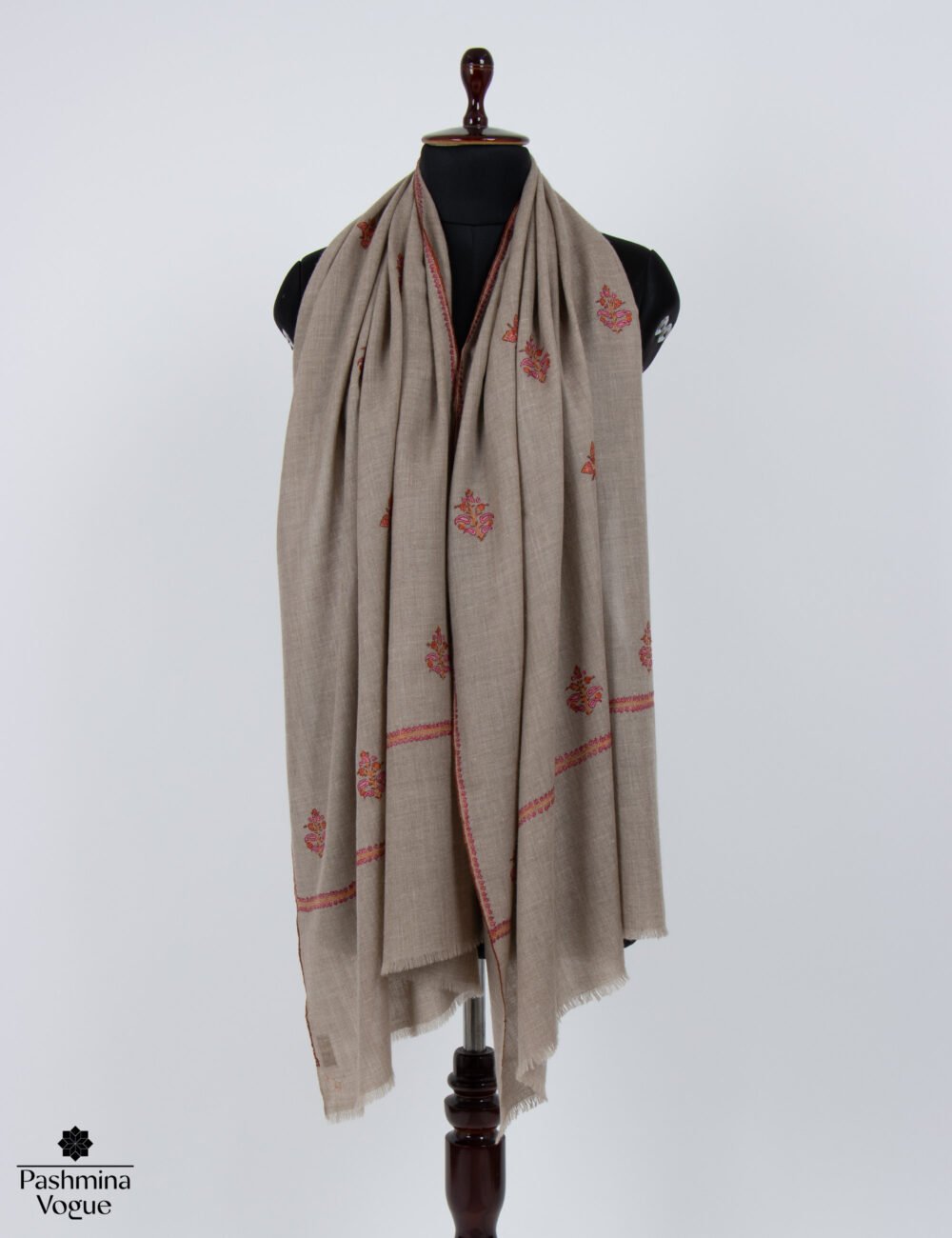 GI Certified  Beige Embroidered Pashmina Wrap