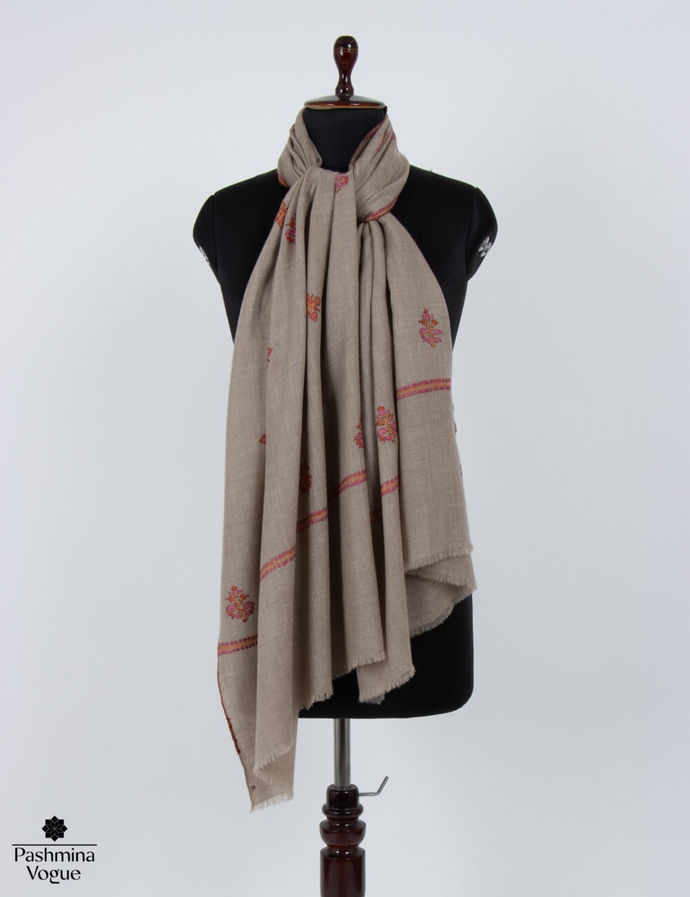 GI Certified  Beige Embroidered Pashmina Wrap