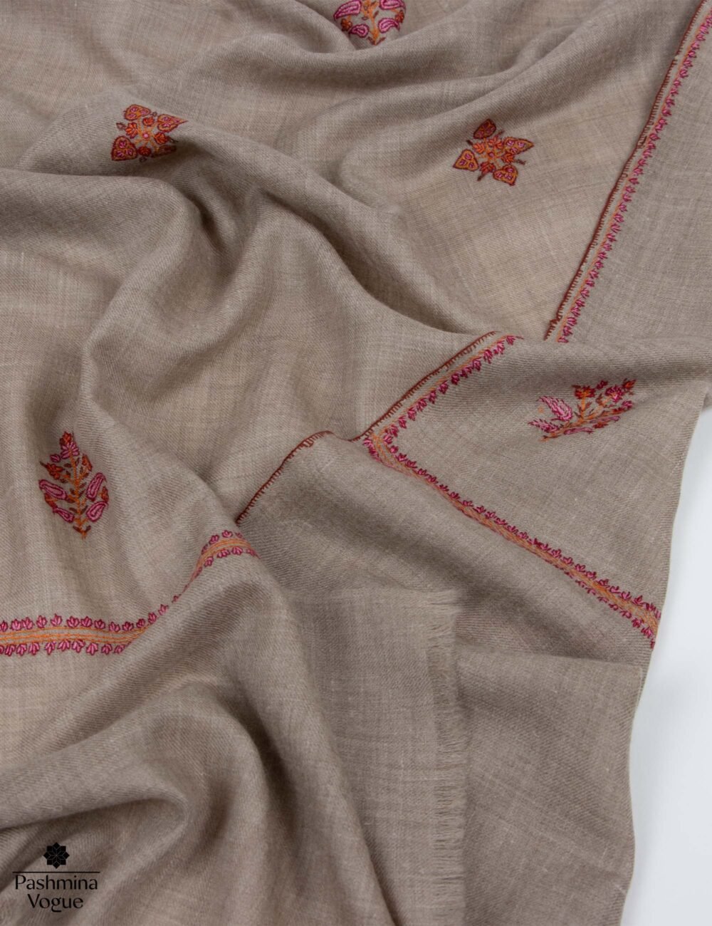 GI Certified  Beige Embroidered Pashmina Wrap