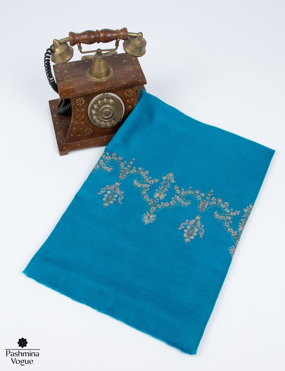 Turquoise Grace Embroidered Pashmina Shawl