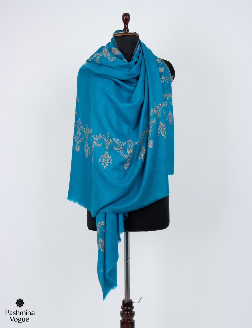 Turquoise Grace Embroidered Pashmina Shawl