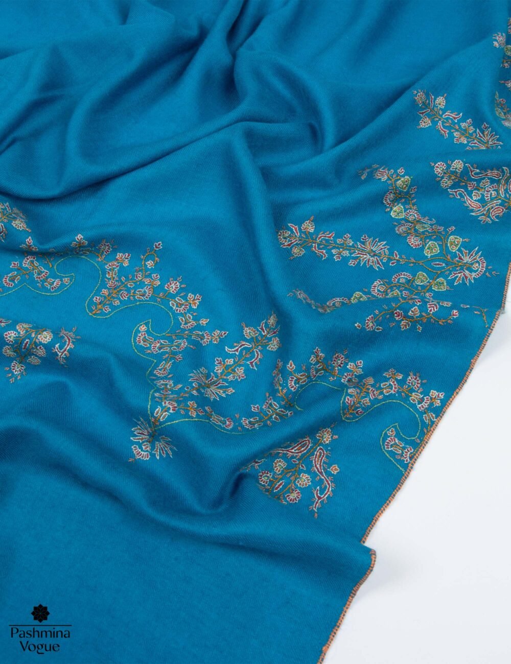 Turquoise Grace Embroidered Pashmina Shawl