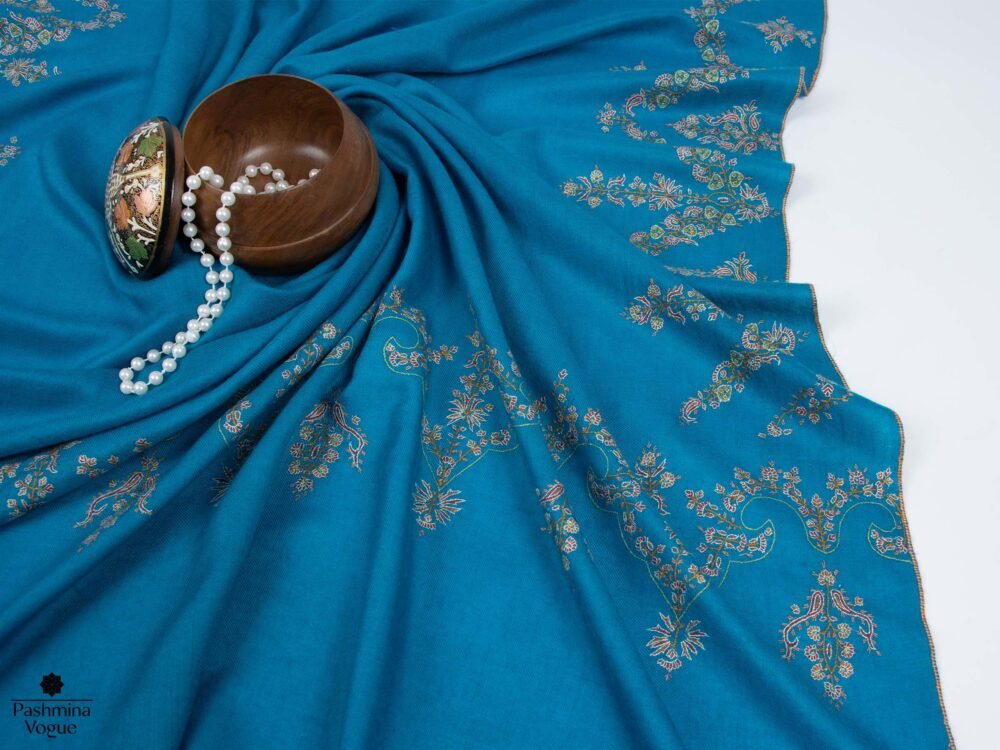 Turquoise Grace Embroidered Pashmina Shawl