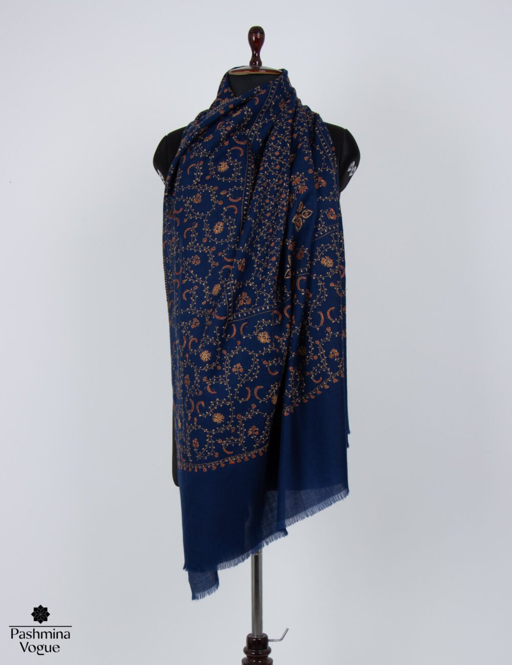 Blue Merino Wool Hand Embroidered Shawl