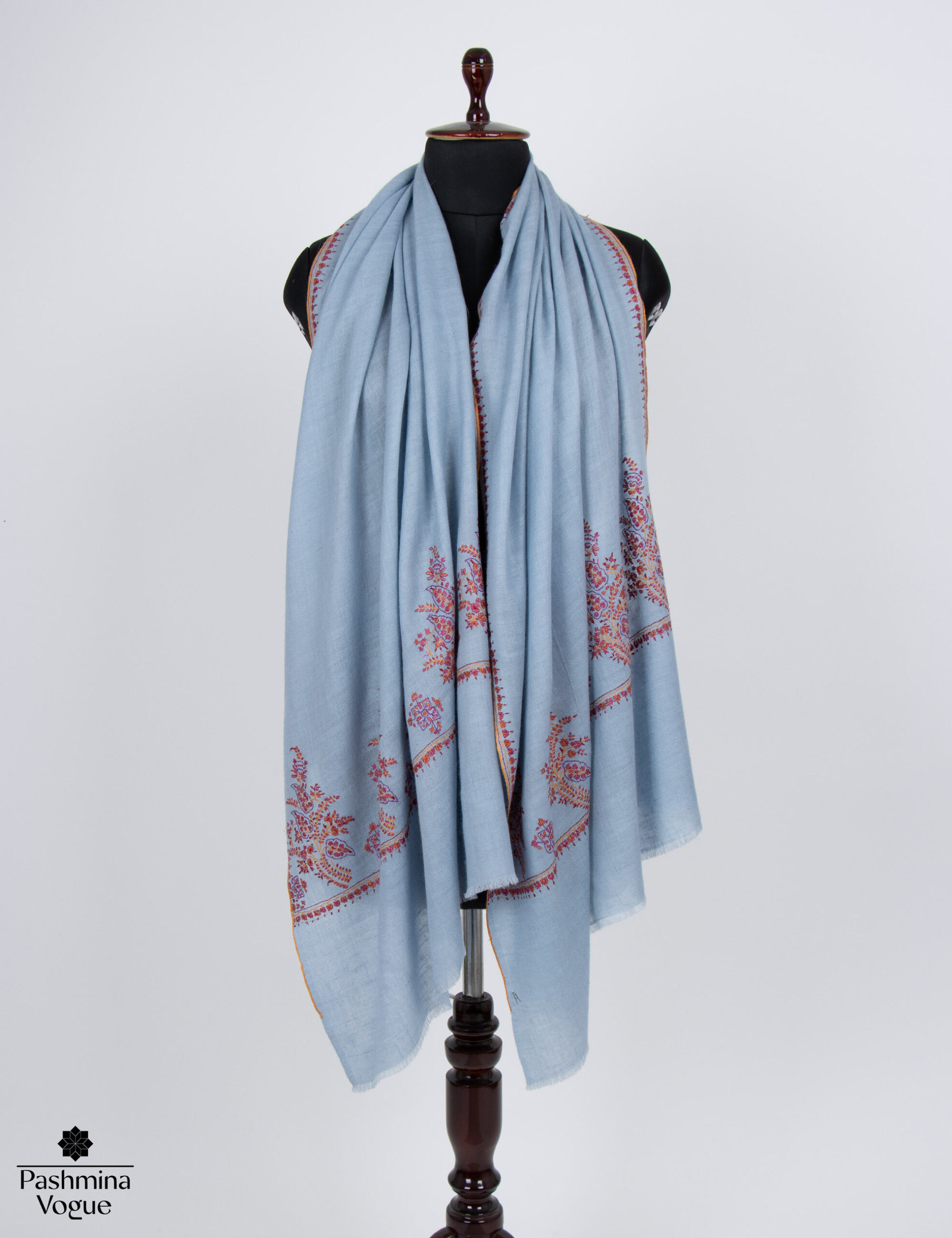 Nepal Blue Cashmere Scarf Handwoven Palladar Design