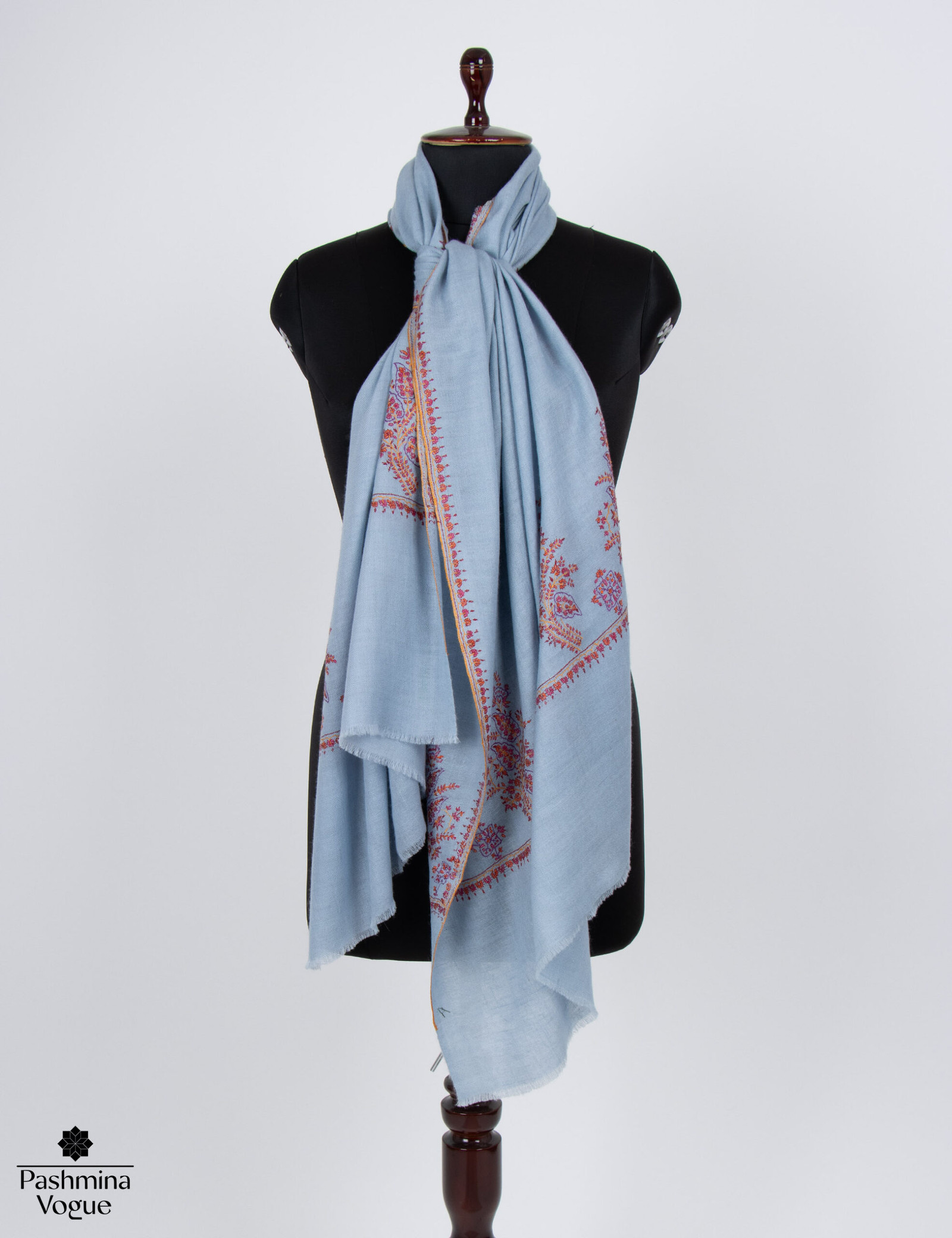 Nepal Blue Cashmere Scarf Handwoven Palladar Design